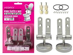 CERNIERE WC UNIVERSAL INOX CON ACCESSORI IN BL.