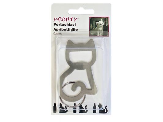 PORTACHIAVI APRIBOTTIGLIE INOX C/ANELLO -GATTO- BL. 1 PZ